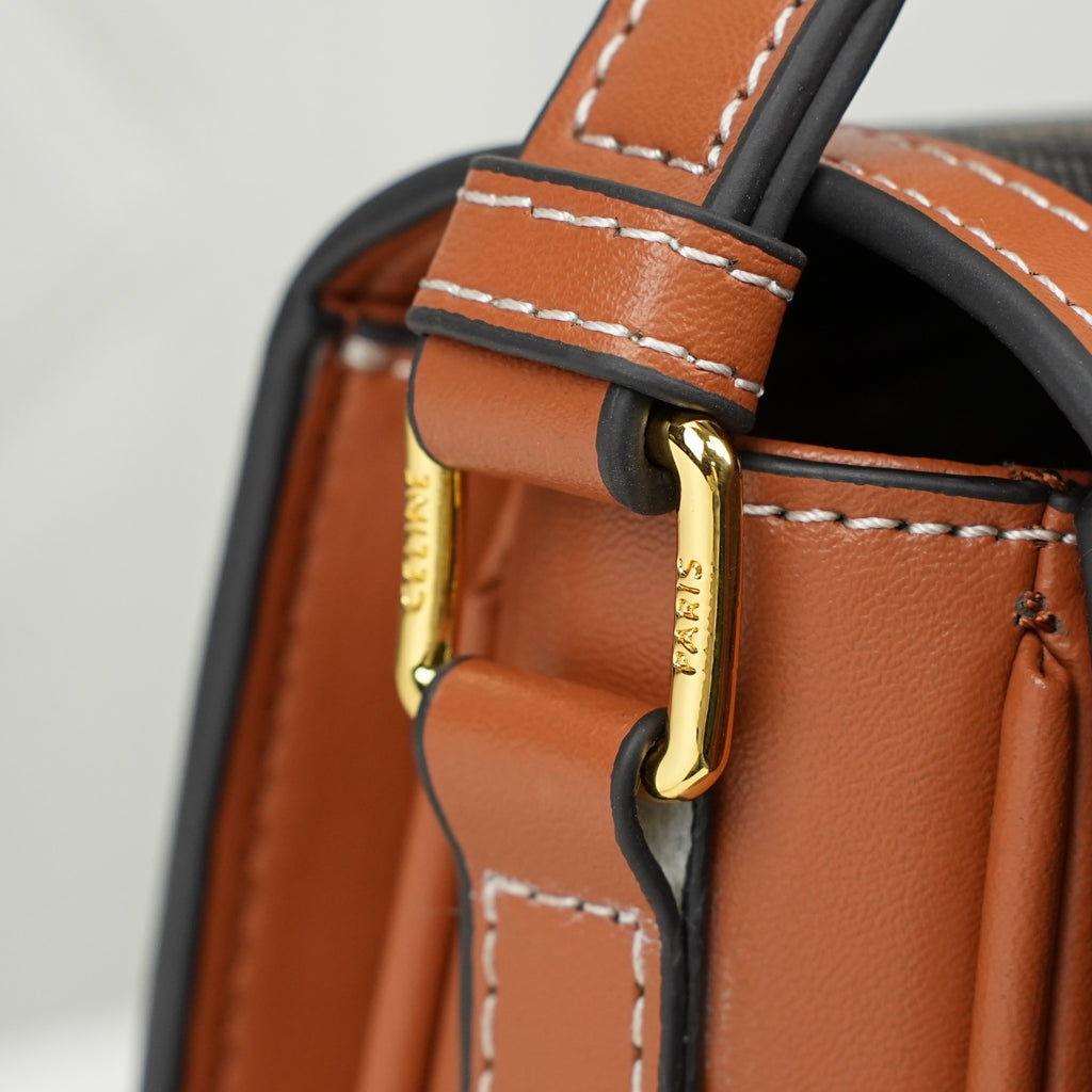 CELINE Triomphe Bag in Triomphe Canvas and Calfskin – Tan