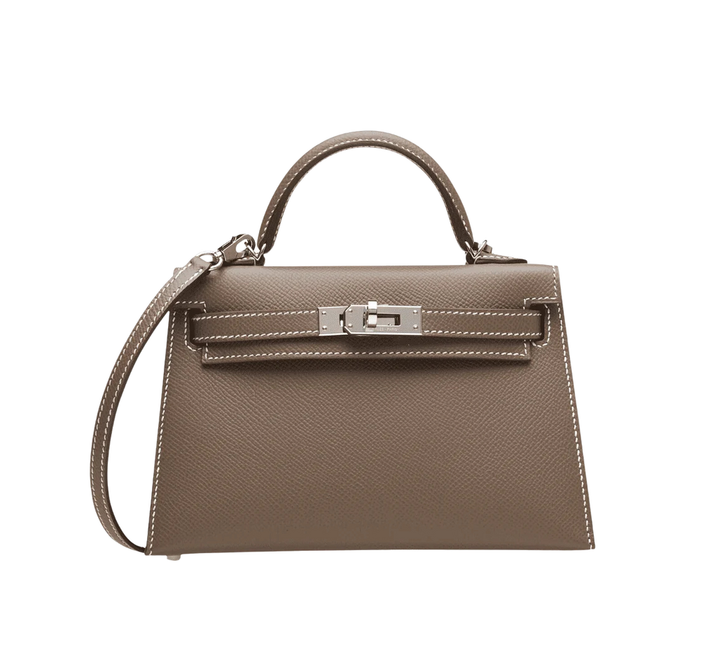 Hermès Etoupe Epsom Mini Kelly 20 ll Palladium Hardware.
