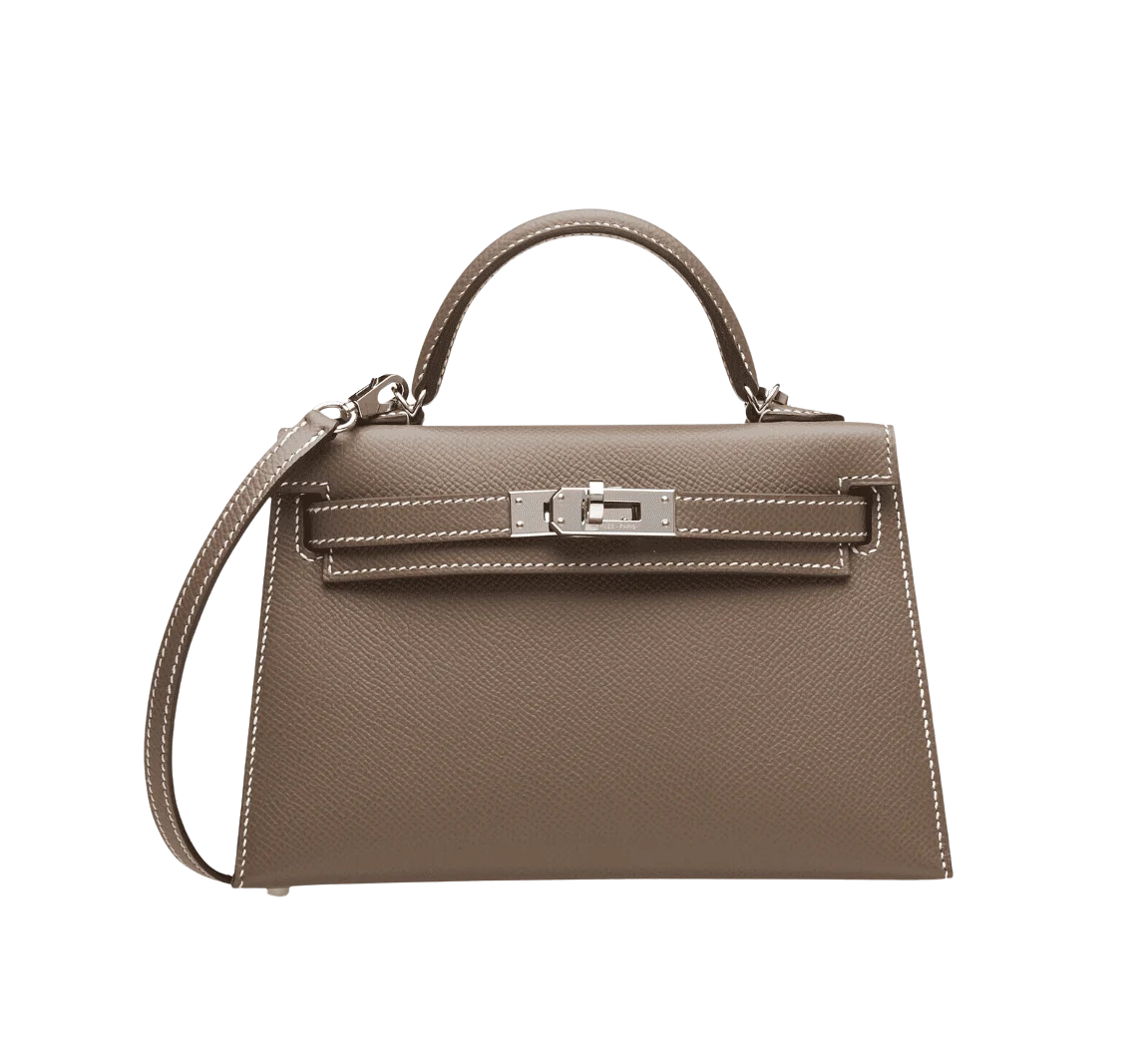 Hermès Etoupe Epsom Mini Kelly 20 ll Palladium Hardware.