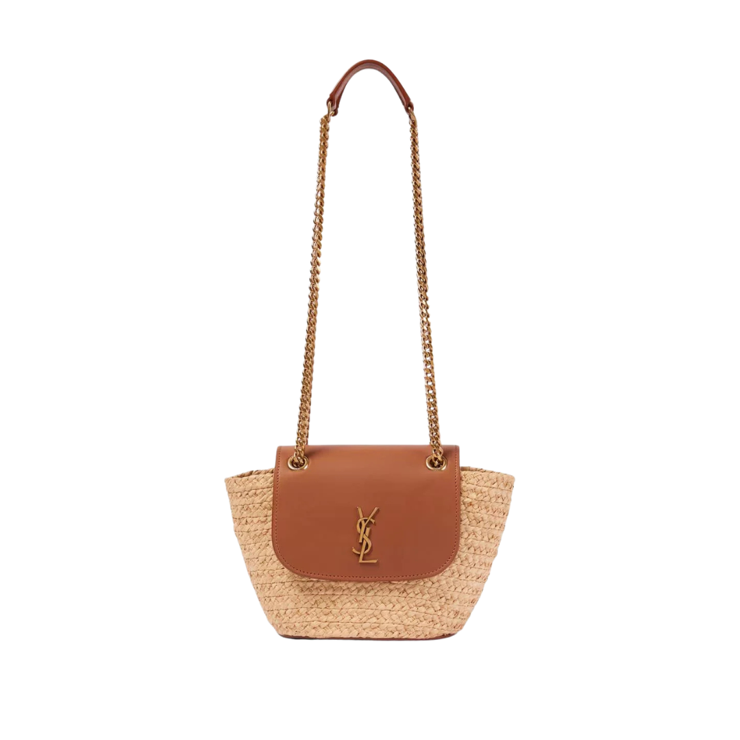 Saint Laurent Manon Mini Schultertasche aus Raffia und Leder