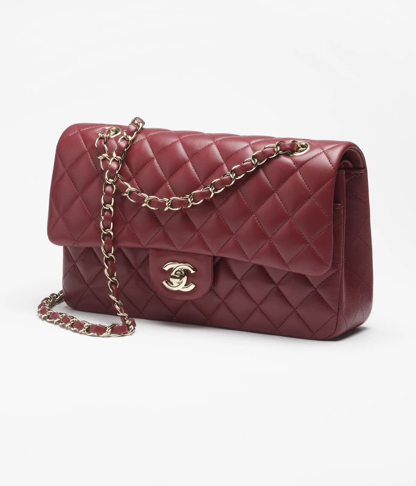 CHANEL Lambskin & Gold-Tone Metal Wine red