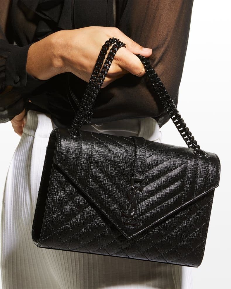 Saint Laurent Envelope Triquilt Medium YSL Shoulder Bag in Grained Leather