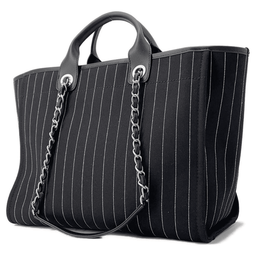 CHANEL Deauville 2wayTote Bag Black A66941 Cotton Leather