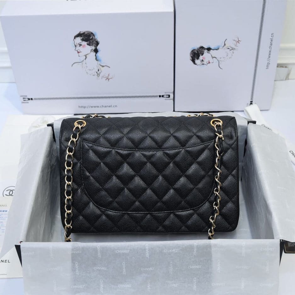 CHANEL LARGE CLASSIC HANDBAG  Grained Calfskin & Gold Metal