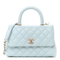 CHANEL Caviar Quilted Small Coco Handle Flap Light Blue