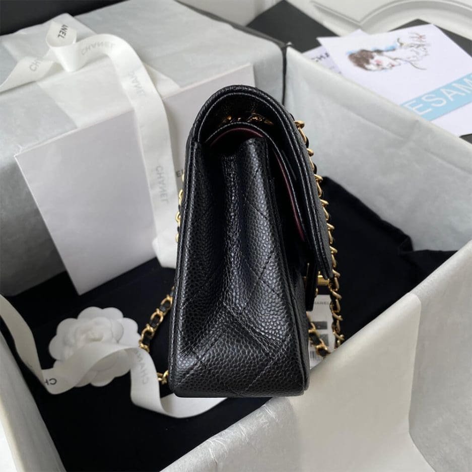 CHANEL SMALL CLASSIC HANDBAG Grained Calfskin & Gold Metal