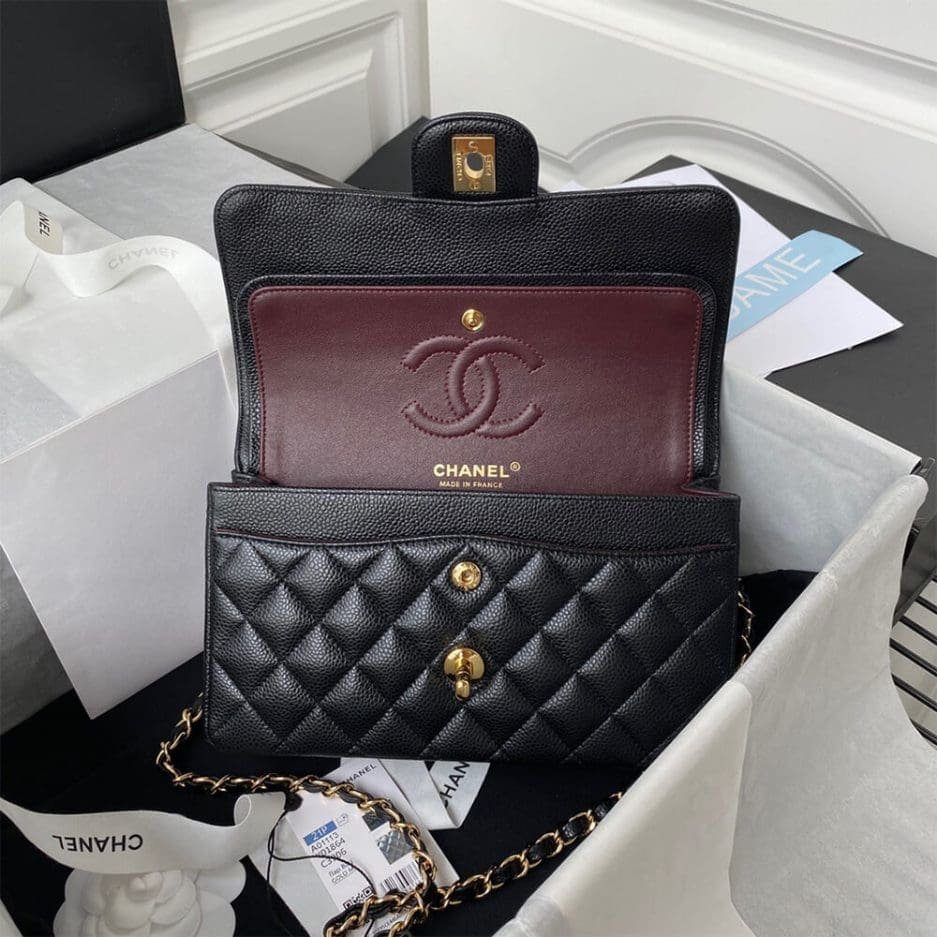 CHANEL SMALL CLASSIC HANDBAG Grained Calfskin & Gold Metal (top quality)